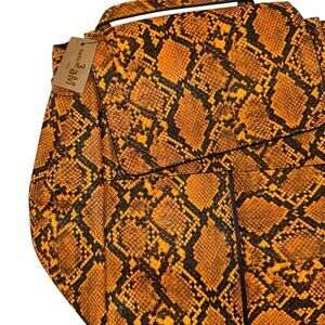 Womens NWT Large Orange Snakeskin Pocket Bucket Backpack Purse